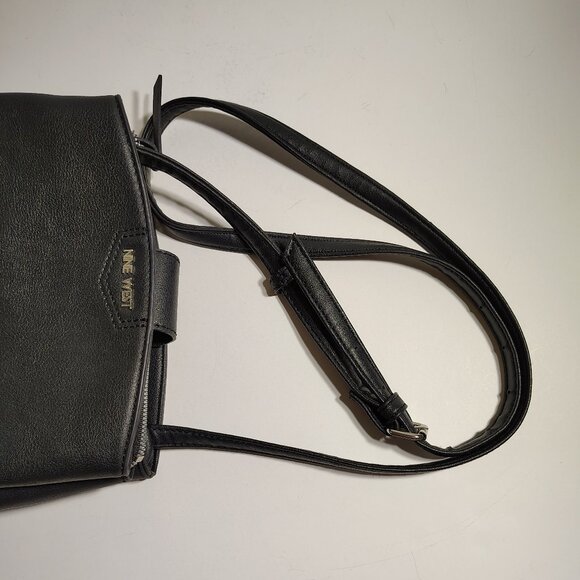 NINE WEST Purse Faux Black Leather Tri Compartment Compact Crossbody Bag - Picture 8 of 14